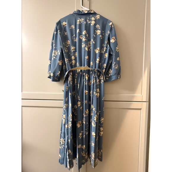 Vintage Breli Originals Blue Floral Pleated Midi Shirt Dress Belted Size 20 USA - Picture 12 of 12